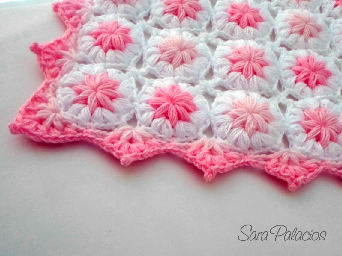 Crochet Baby Blanket Pattern. flowers in the Clouds Puff Flower Blanket, Crochet Flower Pattern