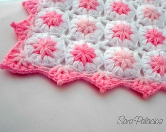 Crochet Baby Blanket Pattern. "Flowers in the clouds" Puff flower blanket, Crochet flower pattern