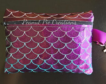 Mermaid bag - scales - glitter - pouch - makeup bag - travel bag - gift - clutch - wristlet - cosmetic - wallet - coin purse - bridesmaid