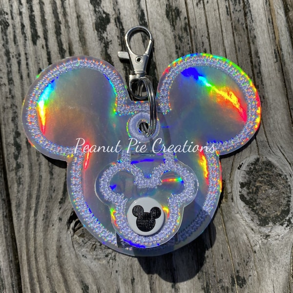 Holographic mouse ear holder - mouse head - ear buddy - mask holder - backpack - park accessory