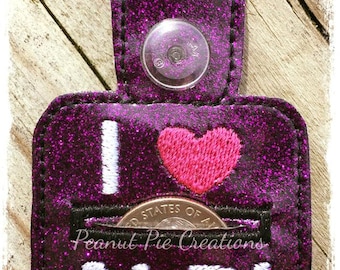 I heart Aldi snap tab key fob shopping cart quarter holder