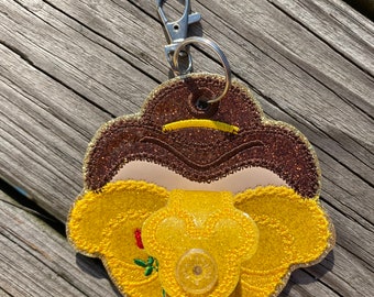 Beauty Princess mouse ear holder - yellow dress princess - ear buddy - park accessory- backpack - Belle - beast