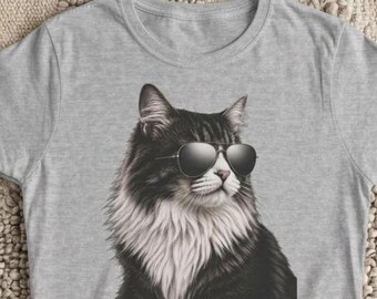 Camiseta con gafas de sol de gato geniales, camiseta con estampado divertido de gatito, regalo para amantes de los gatos