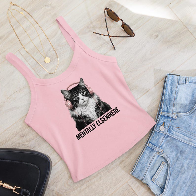 Funny Cat Tank Top - "Mentally Elsewhere" Summer Pink Shirt