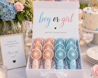 Personalized Gender Reveal Party Favors, Set of 12 Fans, Boy or Girl Mini Portable Fans, Custom Baby Shower Guest Gifts