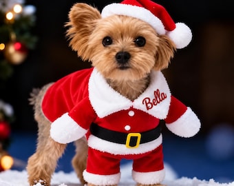 ¡RESERVA YA! Disfraz de Papá Noel personalizado para perros, traje navideño para perros con nombre personalizado, traje rojo de Papá Noel para perros, disfraz navideño para mascotas, disfraz navideño para perros