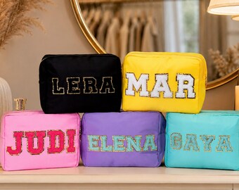Personalisierte Brautjungfer Kosmetiktasche, Benutzerdefinierte Make-up Tasche, Neon Kulturtasche, Brautparty Geschenk, Bachelorette Geschenk, Reise-Make-uptasche