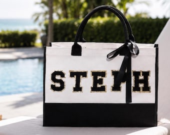 Personalisierte Brautjungfer Einkaufstasche, Benutzerdefinierte Name Einkaufstasche, Brautjungfer Geschenk Tasche, Brautparty Tote, Bachelorette Strandtasche, Hochzeit Tote