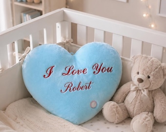 Personalisierte Herz leuchtende Kissen für Kinder, Kinderzimmer Dekor, Babypartygeschenk, personalisierte Kinderzimmer Kissen, Mamas Ich liebe dich Kissen Geschenk