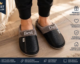 Best Dad Ever Slippers, Father’s Day Gift for Dad, Personalized Dad Slippers, Cozy House Shoes for Men, Gift for Father