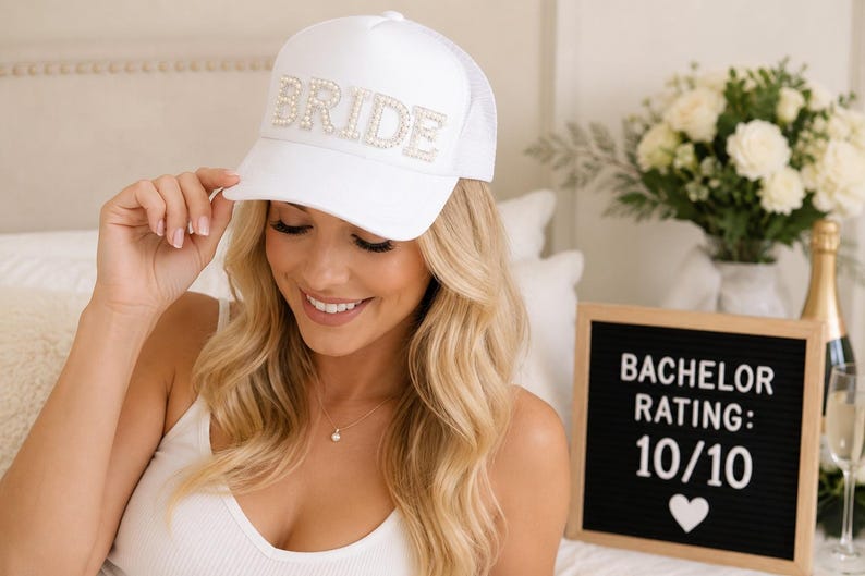 Pearl Bride Trucker Hat, Bride Baseball Cap, Bridal Shower Gift, Bride To Be Hat, Bachelorette Party Hat, Wedding Weekend Cap image 15