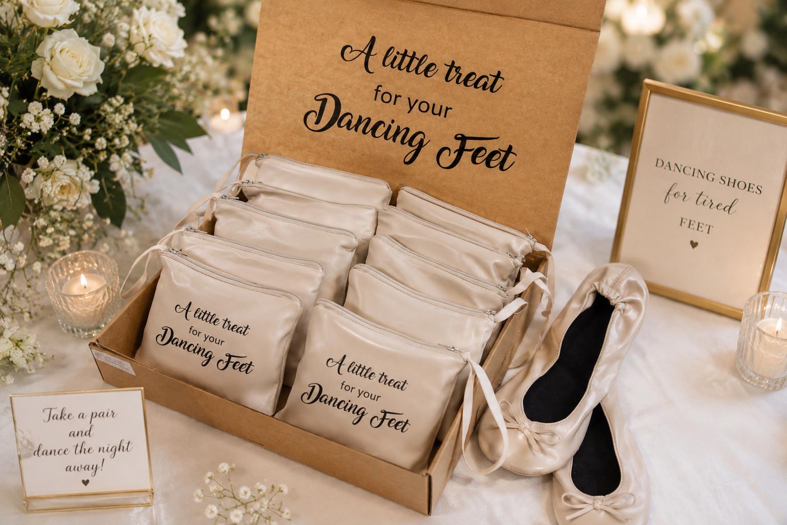 Wedding Flats Set of 12, Wedding Guest Favors, Foldable Ballet Flats with Pouches, Dancing Shoes for Guests, Reception Shoe Basket
