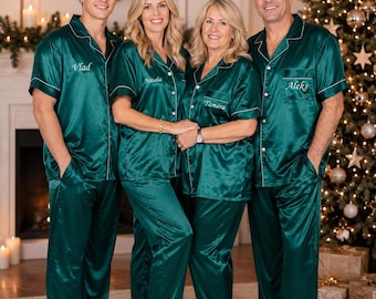 Familie passender Satin-Weihnachts-Pyjama, personalisierter Kurzarm-Weihnachts-Pyjama-Set, benutzerdefinierter Feiertags-Pyjama, passende Familien-Nachtwäsche S + L