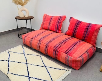 Juego de cojines de suelo marroquíes, lana coral reciclada, asientos estilo Majlis boho (sin relleno).