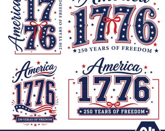 Pakiet America 1776 SVG, 250 lat wolności SVG, Patriotyczny Dzień Niepodległości USA SVG, Projekt koszulki z okazji Czwartego Lipca, Obchody USA SVG.