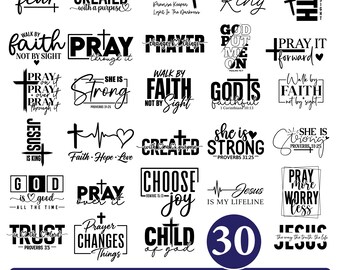 Pakiet chrześcijański SVG, Wiara ponad strachem SVG, Jezus jest Królem SVG, Módl się więcej, martw się mniej, Cytaty religijne SVG.