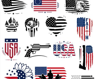 Patriotyczny pakiet SVG, pakiet SVG z amerykańską flagą, wzory na Dzień Niepodległości USA, amerykański patriotyczny klipart SVG z okazji Czwartego lipca.