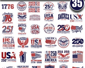Pakiet SVG z okazji 250. rocznicy USA, Ameryka 1776-2026 svg, Patriotyczny Dzień Niepodległości, 250 lat wolności, Pakiet SVG, Amerykański orzeł SVG.