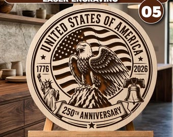 Plik SVG do grawerowania laserowego z okazji 250. rocznicy USA, patriotyczny wzór amerykańskiego orła 1776–2026, Wood Burn Glowforge, amerykański orzeł svg.