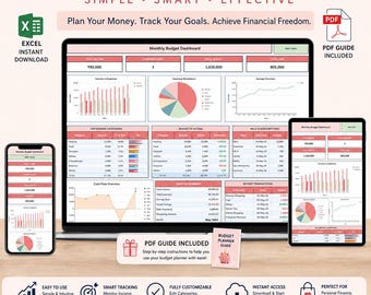 Monthly Budget Planner Excel | Finance Tracker Spreadsheet (Digital Download)