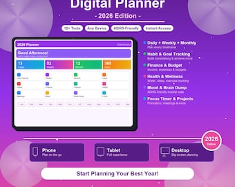 ADHD Digital Planner Bundle | Daily, Weekly, Monthly Habit Tracker (Digital Download)