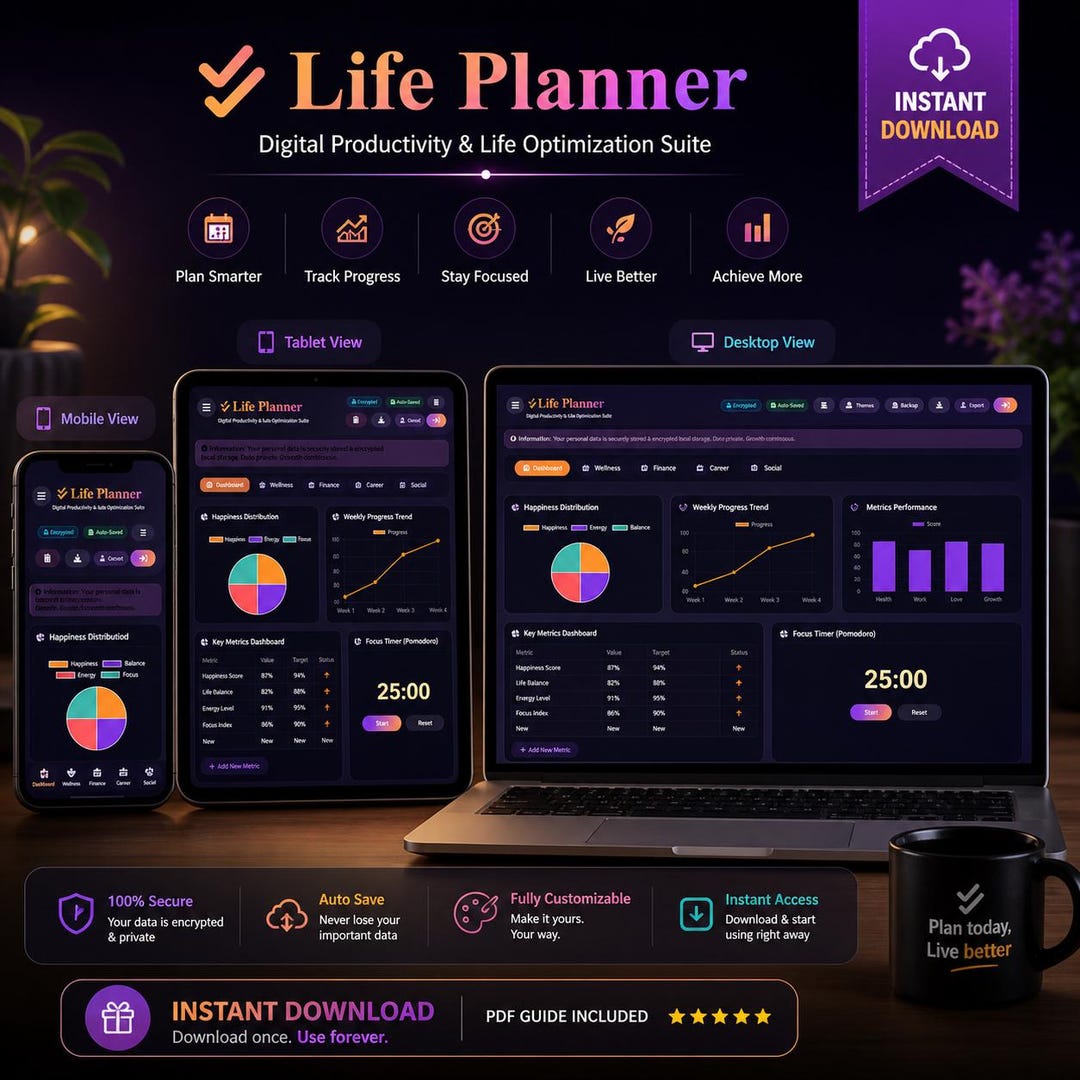 Digital Life Planner Dashboard, ADHD Organizer, 2026 Daily Planner, Web ...
