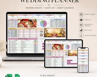 Automated Wedding Planner Spreadsheet | Budget Tracker, Guest List, Timeline (Digital Download)