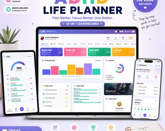 ADHD Life Planner Pro | Digital Adult Planner, Habit Tracker, Budget System