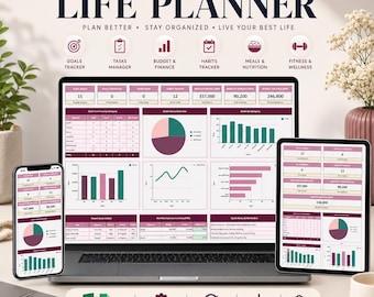 Ultimate Life Planner Excel Spreadsheet, Habit Tracker, Budget (Digital Download)