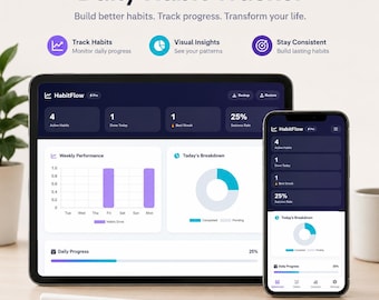 Interactive Habit Tracker | Daily Planner with Analytics, Streak Tracker (Digital Download)
