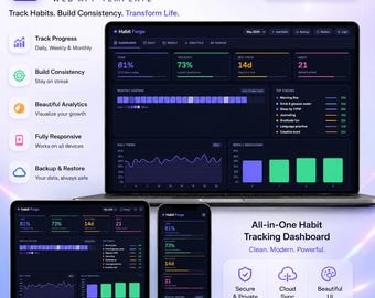 Automated Habit Tracker Dashboard, Interactive Digital Planner, ADHD Friendly (Web App)