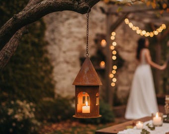 Rustic Metal Candle Holder | Hanging Lantern | Castle Design Outdoor Decor