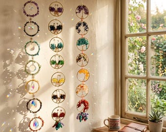 7 Chakra Crystal Suncatcher | Natural Gemstone Rainbow Maker | Boho Window Hanging Gift