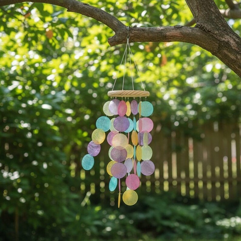 Handmade Wind Chime | Colorful Shell Disc Decor | Mirror Material Capiz ...