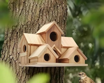 Personalized Wooden Birdhouse Decor | Multi-Chamber Tree Design | Gift for Bird Lover