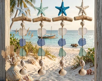 Stained Glass Starfish Wind Chime | Colorful Starfish Coastal Home Decor | Unique Sea Art Window Hanging Gift