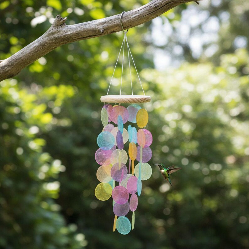 Handmade Wind Chime | Colorful Shell Disc Decor | Mirror Material Capiz ...