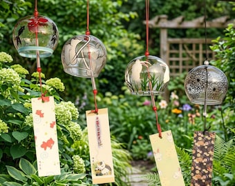 Japanese Sakura Glass Wind Chime Kawaii Music Bell | Floral Room Decor Hanging Home Decoration | Soft Sound Gift Idea
