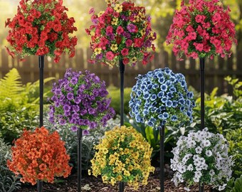 Artificial Flower Ball Garden Stake | UV Resistant Colorful Outdoor Decor | Faux Petunia Yard Accents