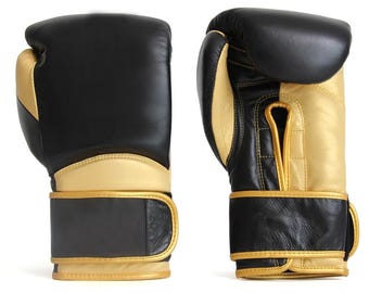 Gants de boxe professionnels en cuir - Équipement d'entraînement de combat en or noir