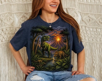 Vintage Jurassic Dinosaurier T-Shirt, Retro T-Rex Triceratops Grafik Tee