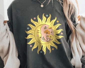 Celestial Moon Sun Tee, Vintage Graphic Sweatshirt, Her Everyday Wear