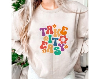 Take It Easy Shirt, Retro 70er Jahre T-Shirt für groovy Vibes