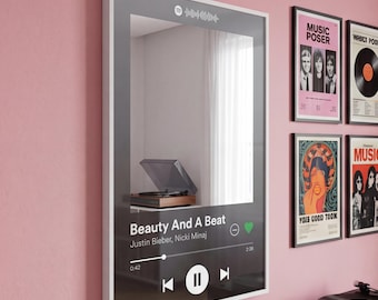 Lustro z odtwarzaczem utworów Spotify, spersonalizowana tabliczka z muzyką, akrylowa sztuka ścienna, wyjątkowy prezent dla miłośników muzyki