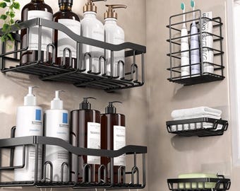 Adhesive Shower Caddy 5-Pack, Rustproof Stainless Steel No-Drill Shelves, Large-Capacity Bathroom Storage Organizers