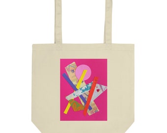 Tote Bag/Pink Tote Bag/Reusable Bags/Art Totes/Geometric Art/Abstract Art Tote Bag/Grocery Bag/Totes/Pink and Yellow Bag/Unique Totes