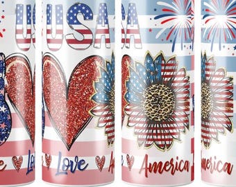 Patriotic 4th of July FULL WRAP Tumblers