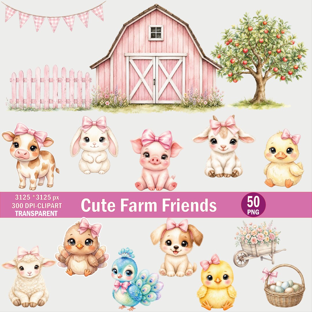 Watercolor Farm Animals Clipart Bundle, Baby Animals PNG, Sublimation ...