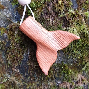 Whale Tail Necklace/Pendant Hand carved Wood Necklace Unisex, Reversible