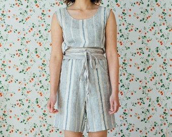 BERTIE high waisted linen stripe shorts